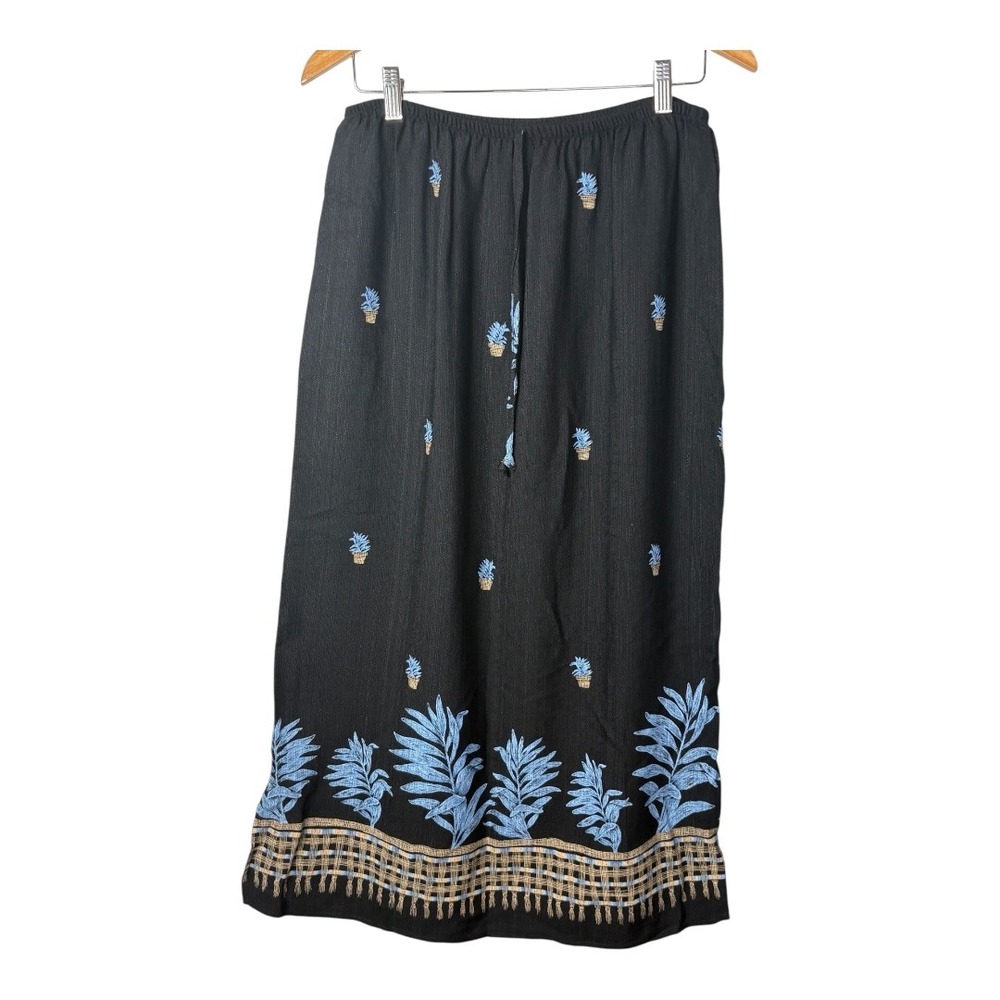 Vintage Teddi Maxi Skirt Black Floral Boho Beach Resort Large Women‎ Size Large